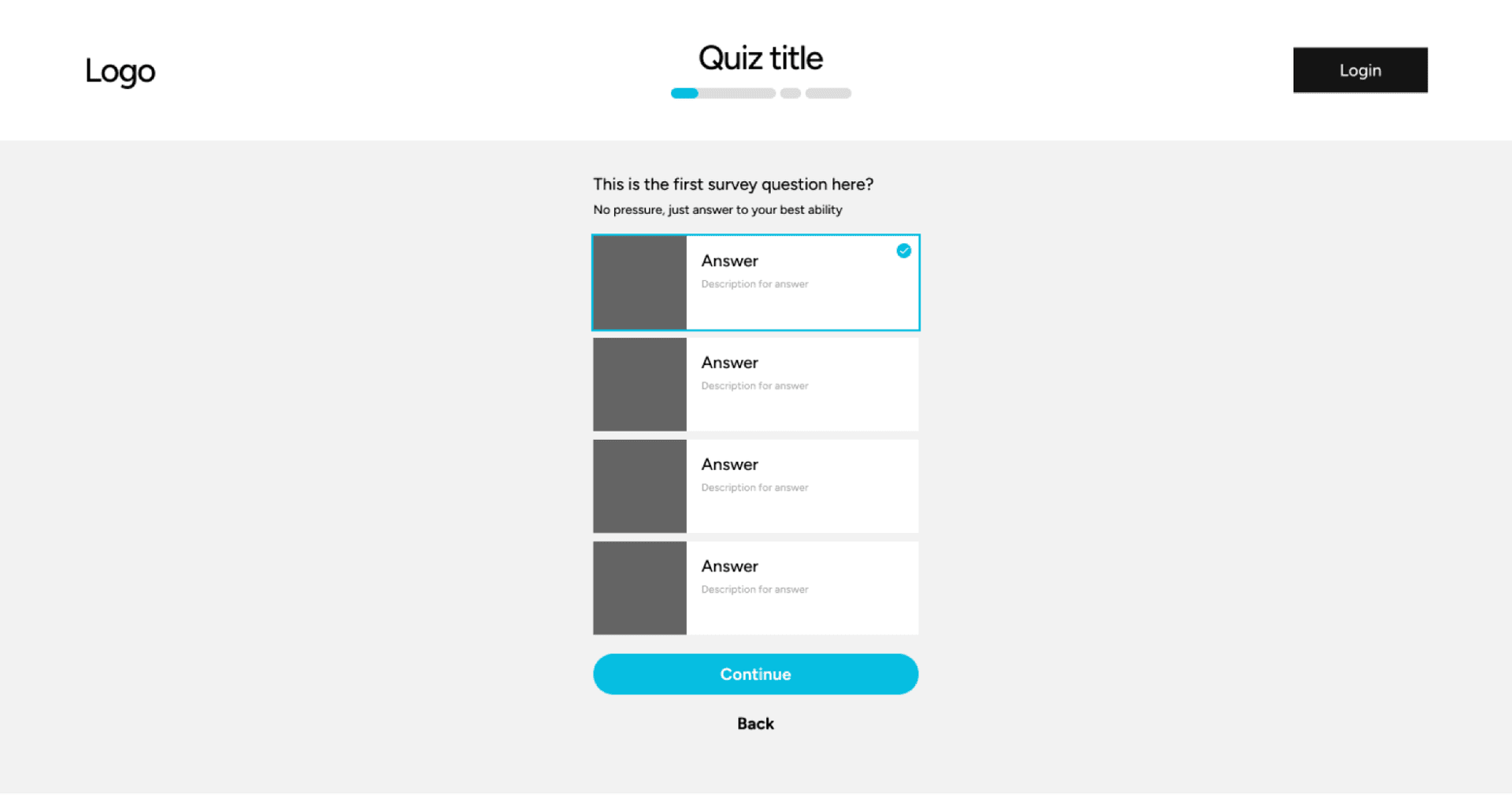 Quiz flow wireframe